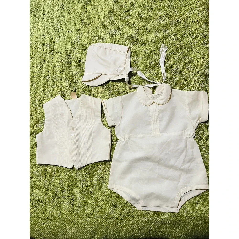 Vintage Boy 3 Piece Infant Set, Snap Bottom One Piece ,‎ Vest , Hat , Yellow ,